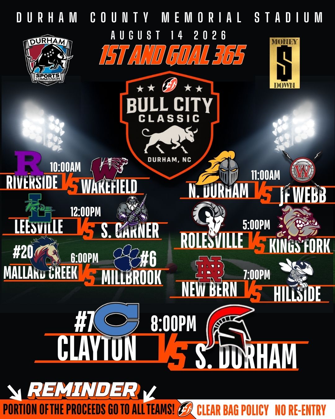 Bull City Classic 2026 — Durham County Memorial Stadium, August 14 2026 matchup schedule